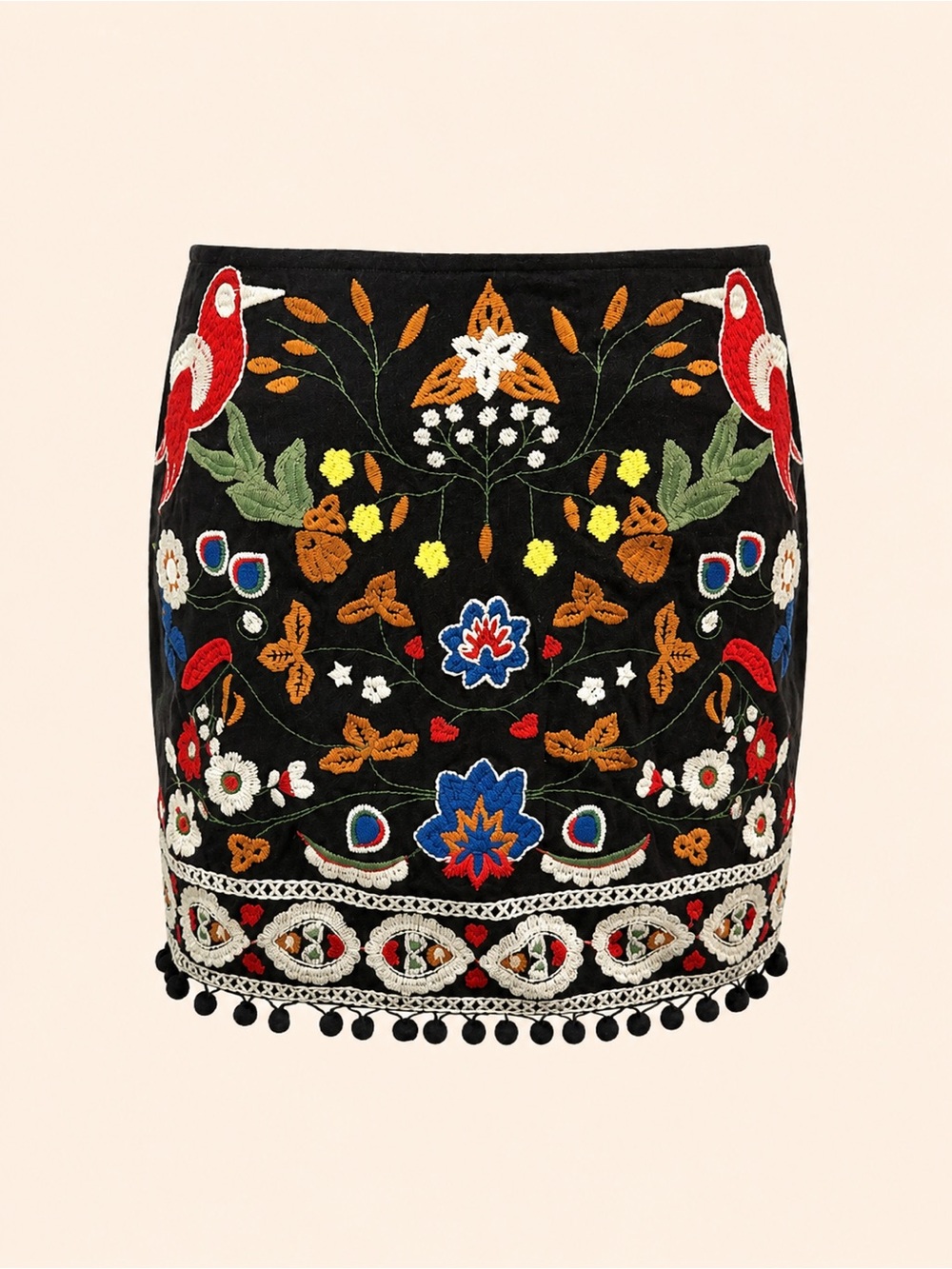 Umgee Black Embroidered Mini Skirt